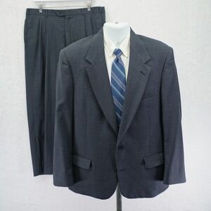 Vintage Nino Cerruti Wool Blue Green Plaid 2 Piece Suit 40S ‎ 36 / 28 Pleated